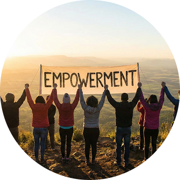 Group of people raising arms together