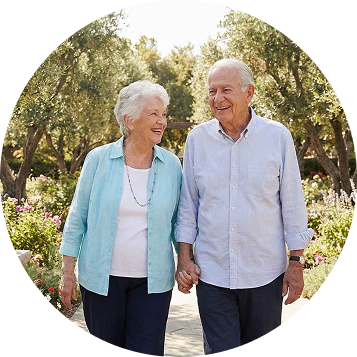 Elderly couple walking together